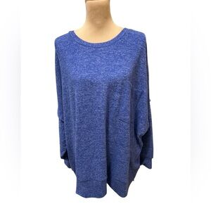 ZENANA Ribbed Brushed Melange Hacci Sweater with a Pocket Blue Size 2X NWOT